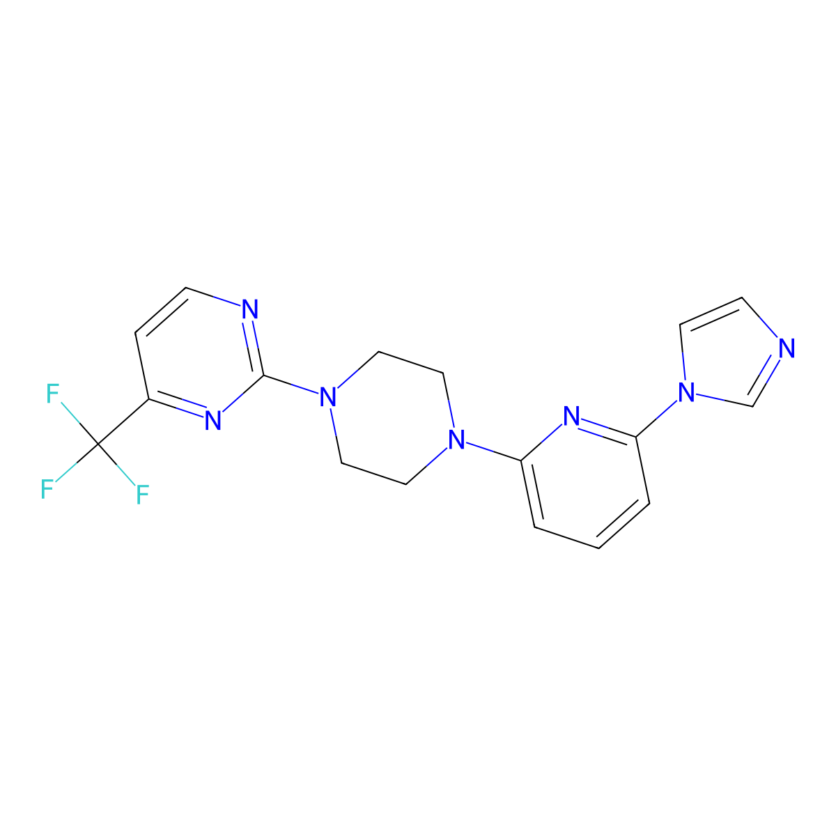 2-{4-[6-(1H-imidazol-1-yl)pyridin-2-yl]piperazin-1-yl}-4-(trifluoromethyl)pyrimidine molecular structure, CAS 2770633-53-7