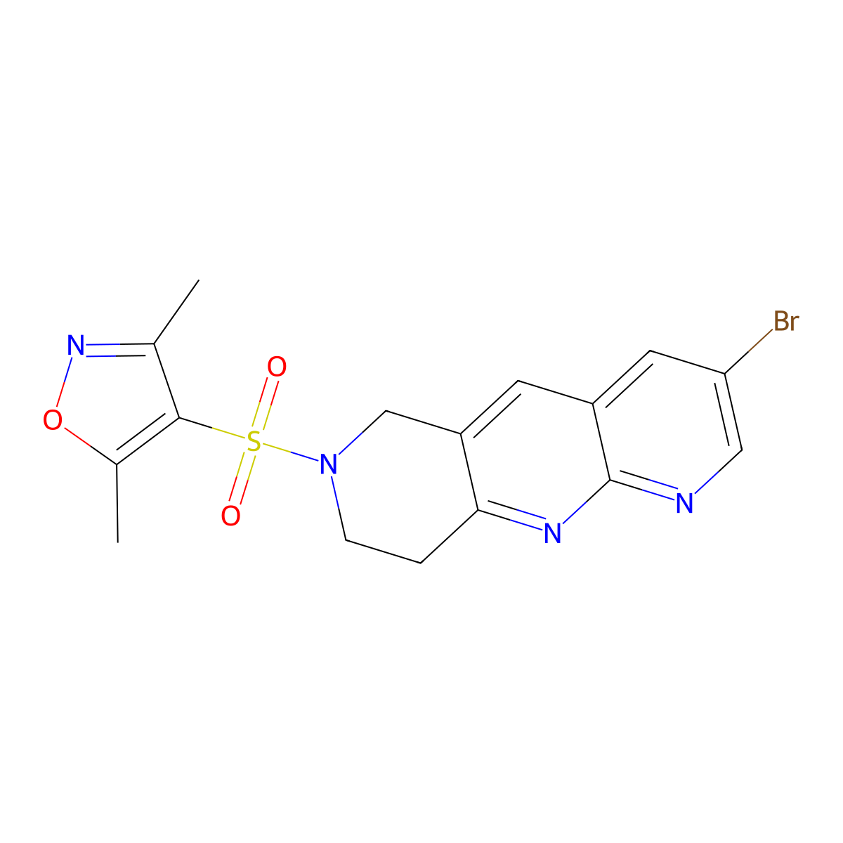 4-({3-bromo-6H,7H,8H,9H-pyrido[2,3-b]1,6-naphthyridin-7-yl}sulfonyl)-3,5-dimethyl-1,2-oxazole molecular structure, CAS 2770633-54-8