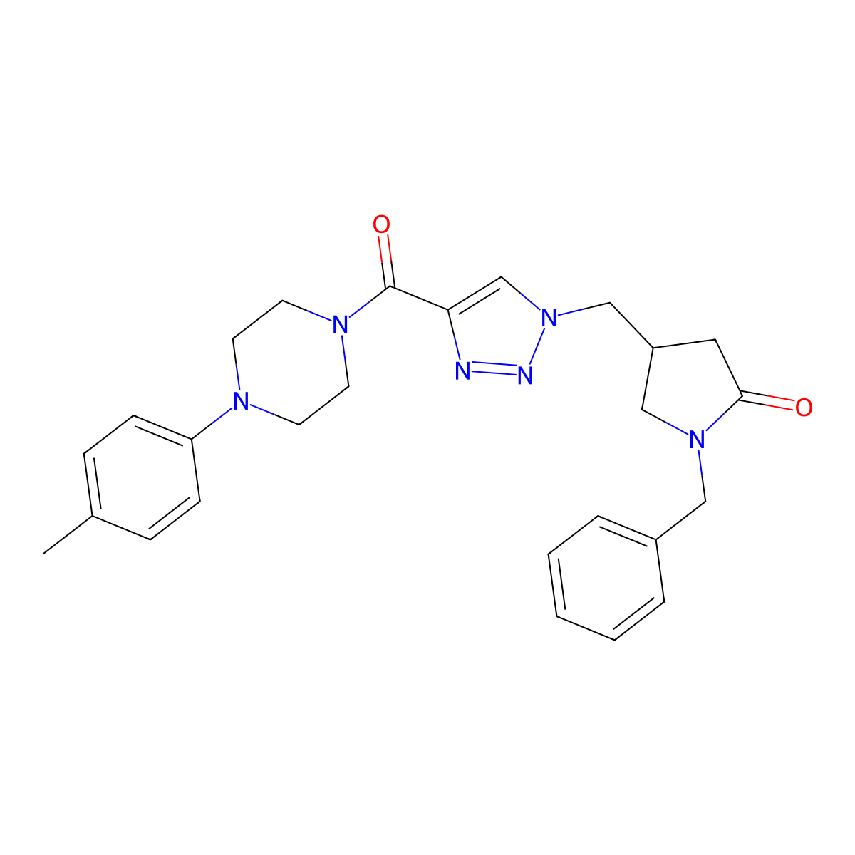1-benzyl-4-({4-[4-(4-methylphenyl)piperazine-1-carbonyl]-1H-1,2,3-triazol-1-yl}methyl)pyrrolidin-2-one molecular structure, CAS 2770633-55-9