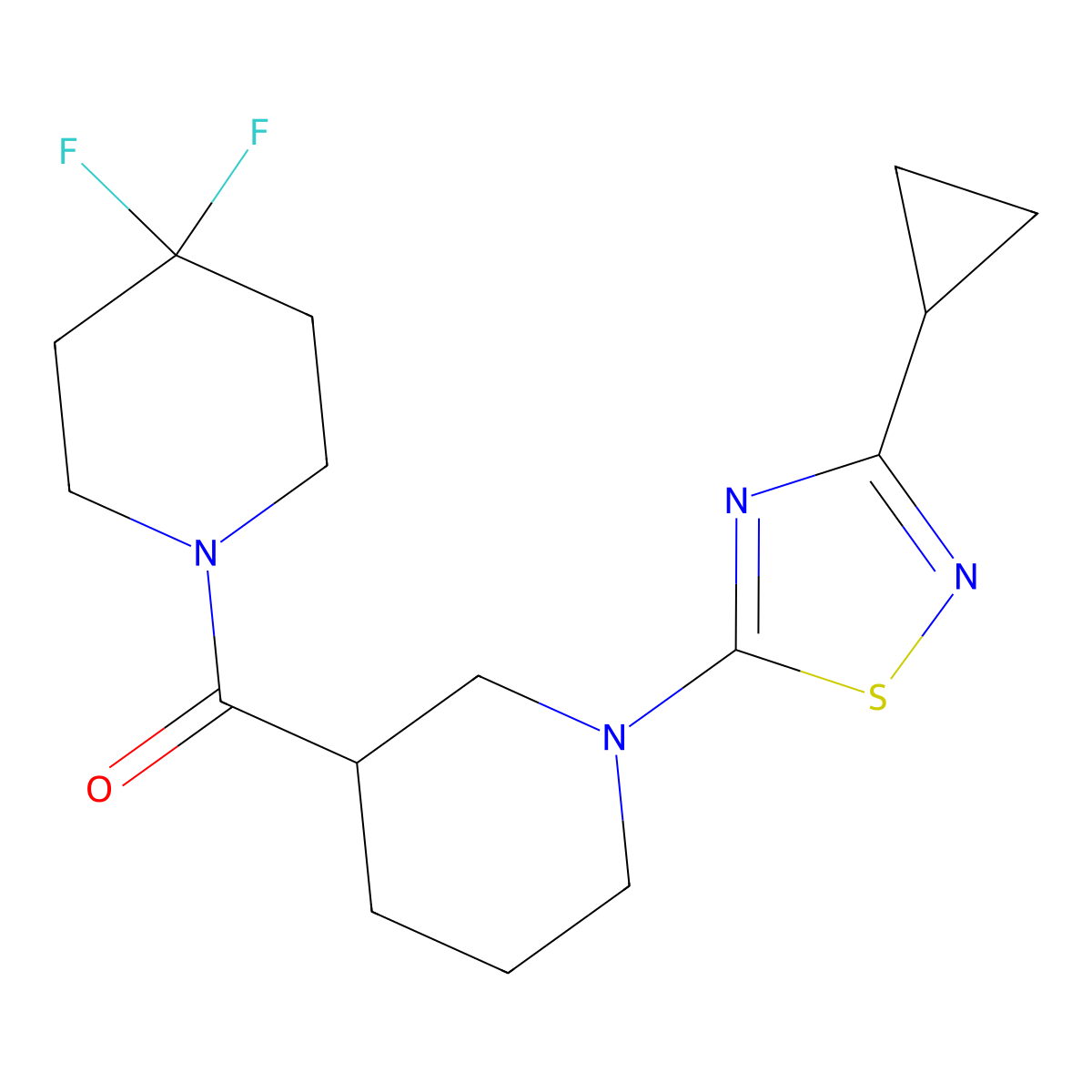 1-(3-Cyclopropyl-1,2,4-thiadiazol-5-yl)-3-(4,4-difluoropiperidine-1-carbonyl)piperidine molecular structure, CAS 2770633-56-0