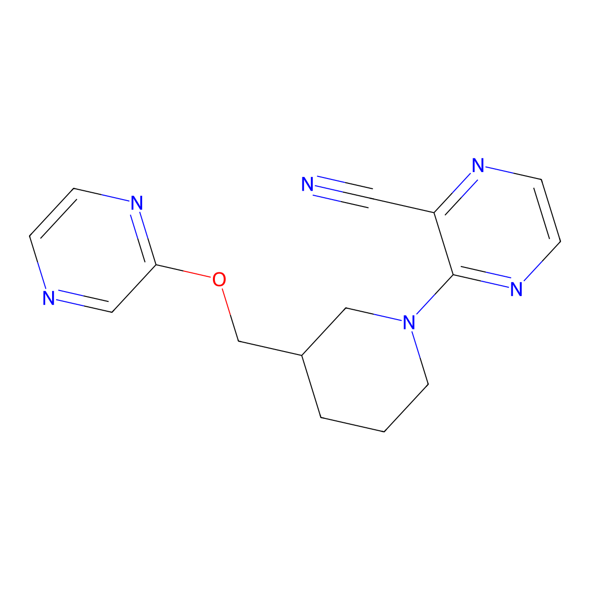 3-{3-[(Pyrazin-2-yloxy)methyl]piperidin-1-yl}pyrazine-2-carbonitrile molecular structure, CAS 2770633-59-3