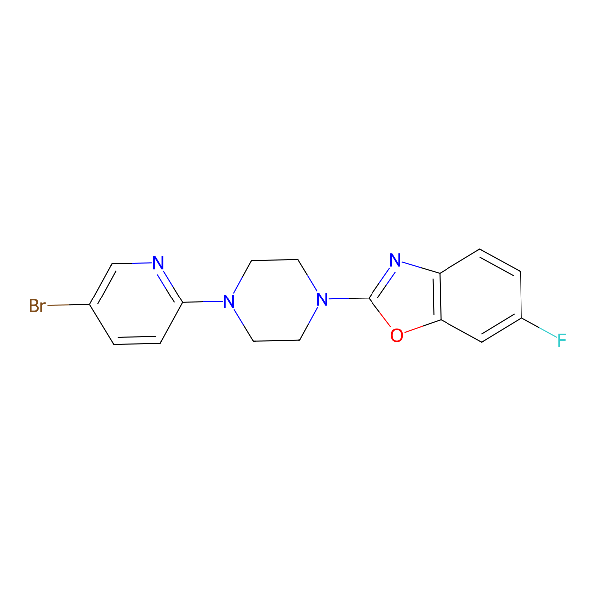 2-[4-(5-Bromopyridin-2-yl)piperazin-1-yl]-6-fluoro-1,3-benzoxazole molecular structure, CAS 2770633-60-6