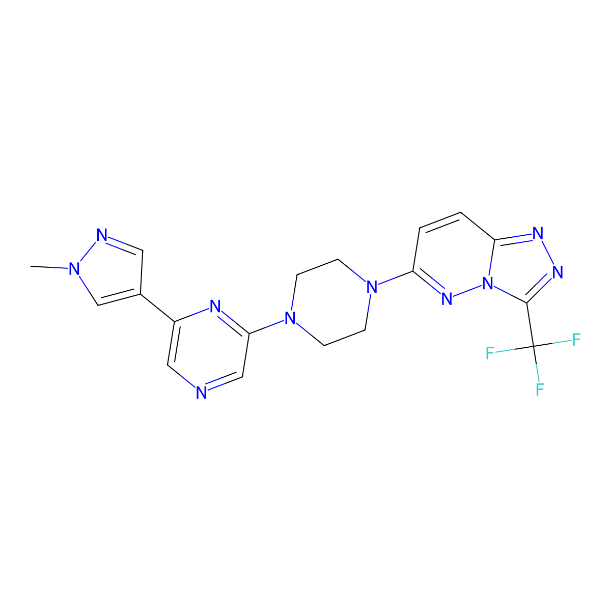 2-(1-methyl-1H-pyrazol-4-yl)-6-{4-[3-(trifluoromethyl)-[1,2,4]triazolo[4,3-b]pyridazin-6-yl]piperazin-1-yl}pyrazine molecular structure, CAS 2770633-62-8