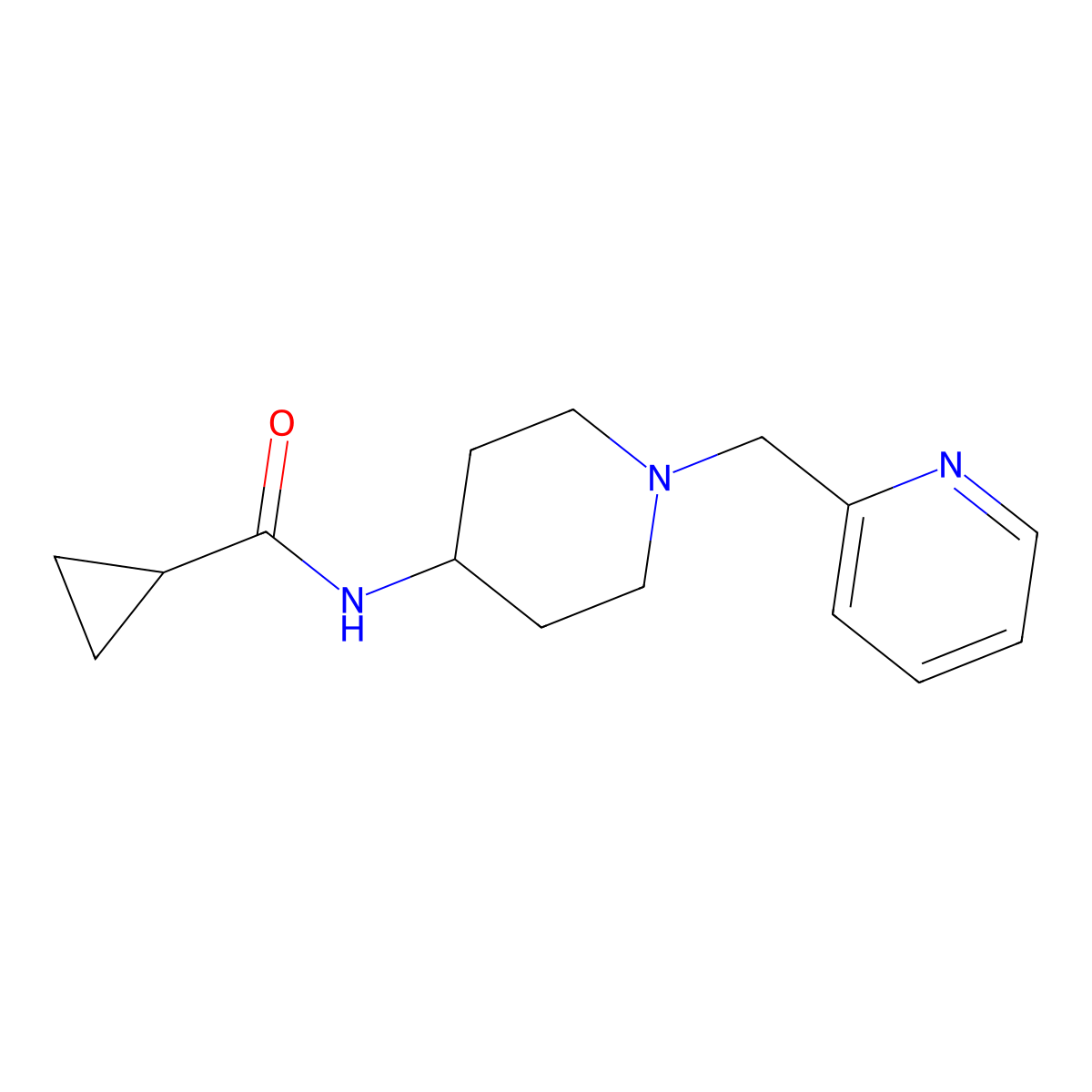 N-{1-[(pyridin-2-yl)methyl]piperidin-4-yl}cyclopropanecarboxamide molecular structure, CAS 2770633-66-2