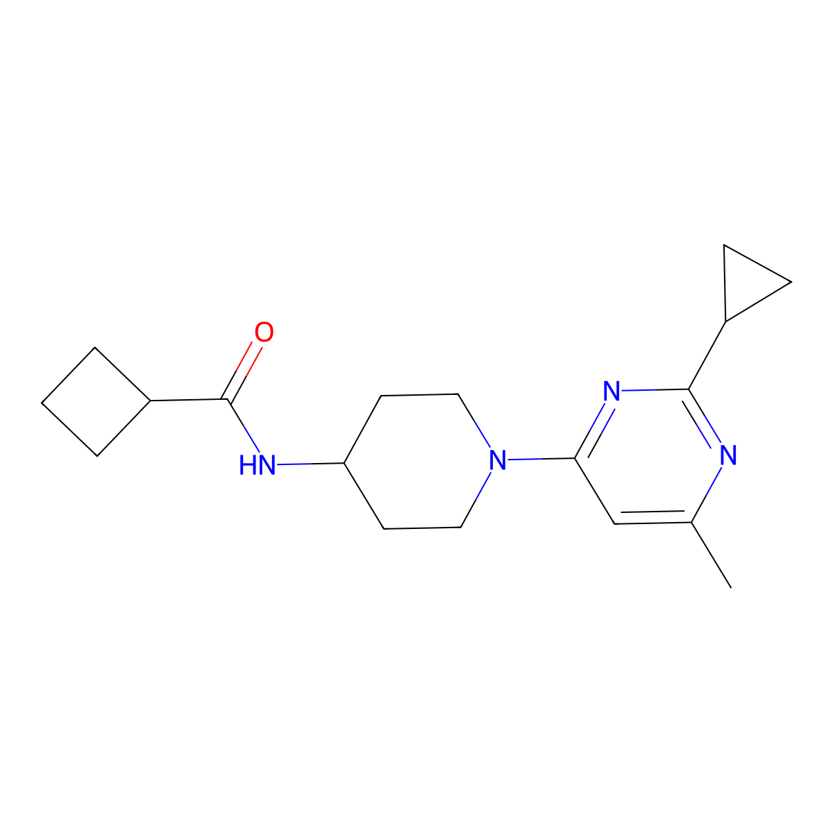 N-[1-(2-cyclopropyl-6-methylpyrimidin-4-yl)piperidin-4-yl]cyclobutanecarboxamide molecular structure, CAS 2770633-75-3