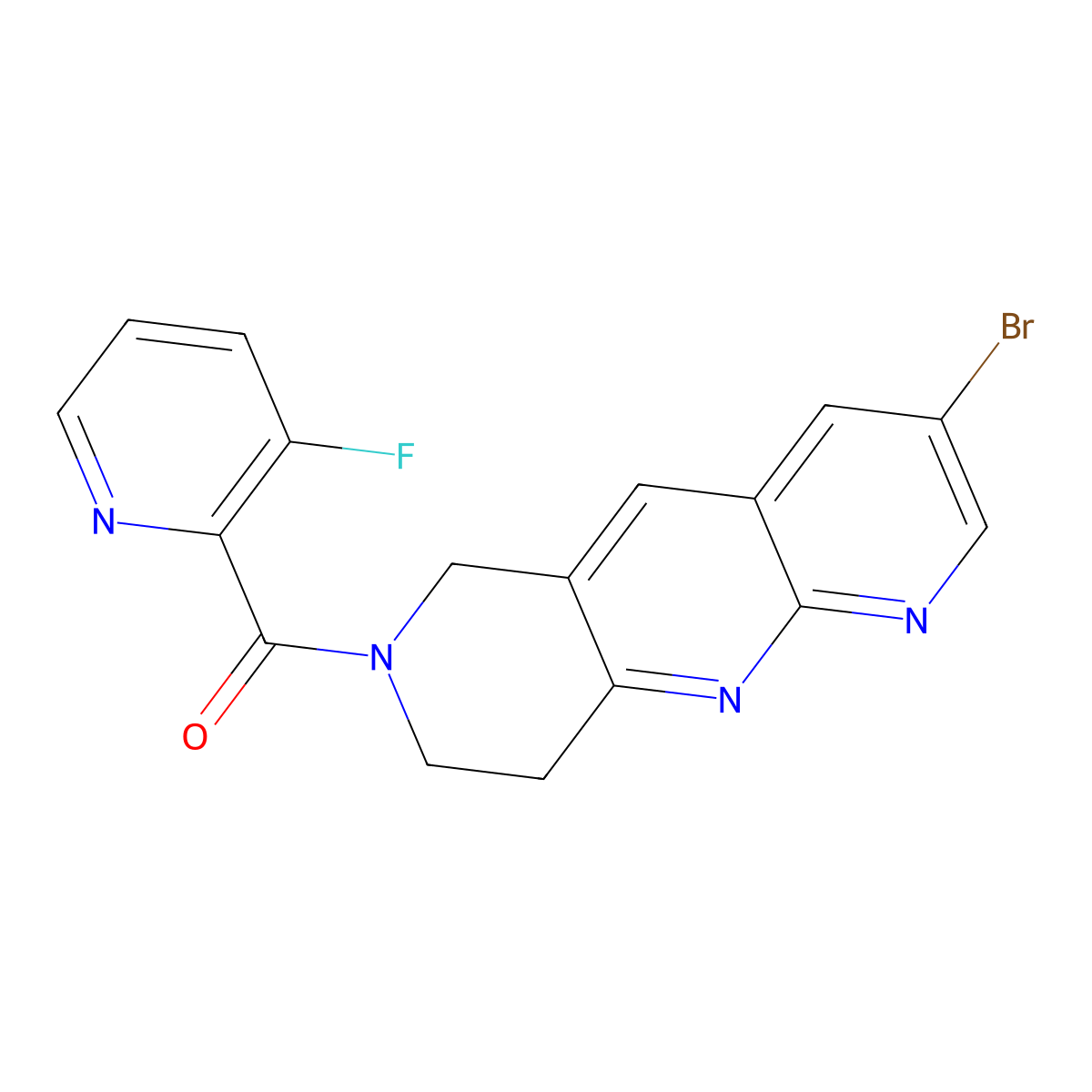 2-{3-bromo-6H,7H,8H,9H-pyrido[2,3-b]1,6-naphthyridine-7-carbonyl}-3-fluoropyridine molecular structure, CAS 2770633-76-4