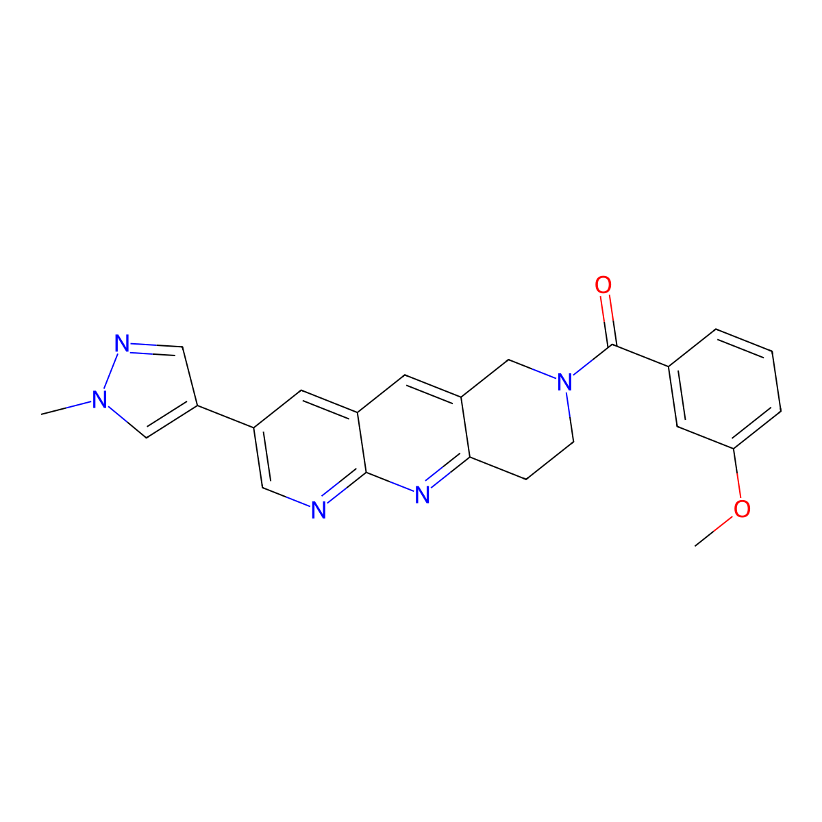 4-[7-(3-methoxybenzoyl)-6H,7H,8H,9H-pyrido[2,3-b]1,6-naphthyridin-3-yl]-1-methyl-1H-pyrazole molecular structure, CAS 2770633-78-6