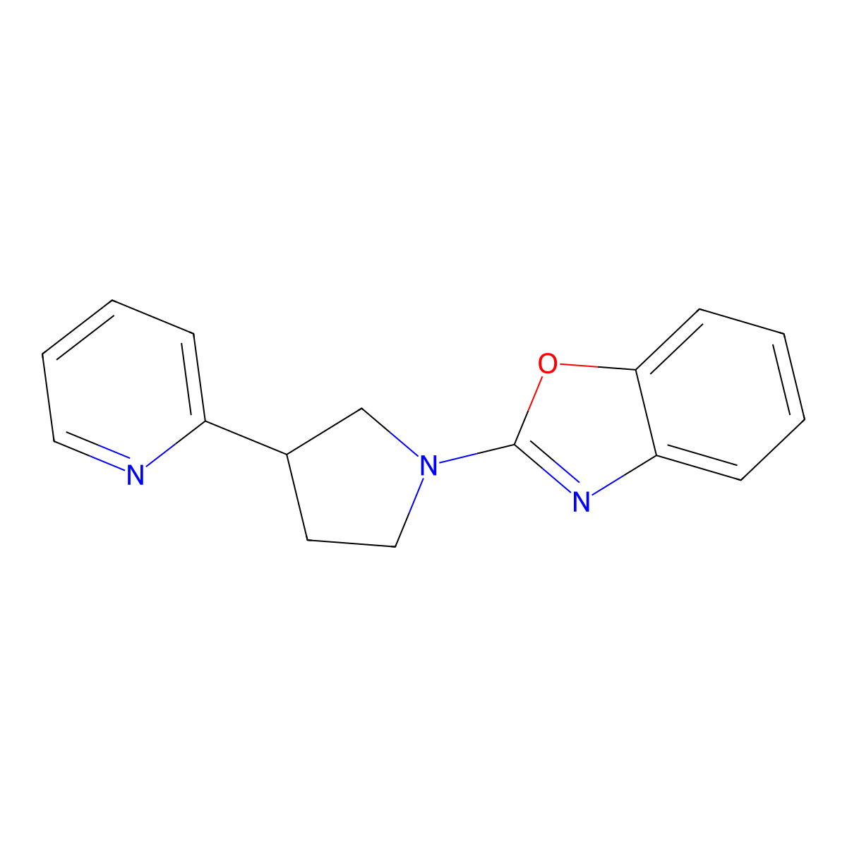 2-[3-(Pyridin-2-yl)pyrrolidin-1-yl]-1,3-benzoxazole molecular structure, CAS 2770633-81-1