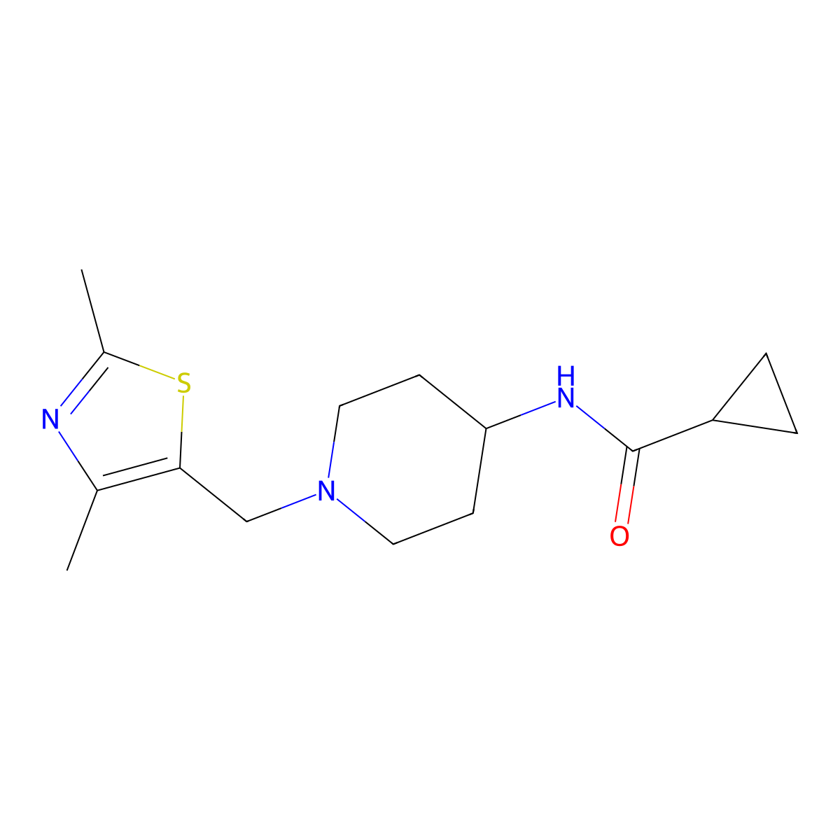 N-{1-[(2,4-dimethyl-1,3-thiazol-5-yl)methyl]piperidin-4-yl}cyclopropanecarboxamide molecular structure, CAS 2770633-84-4