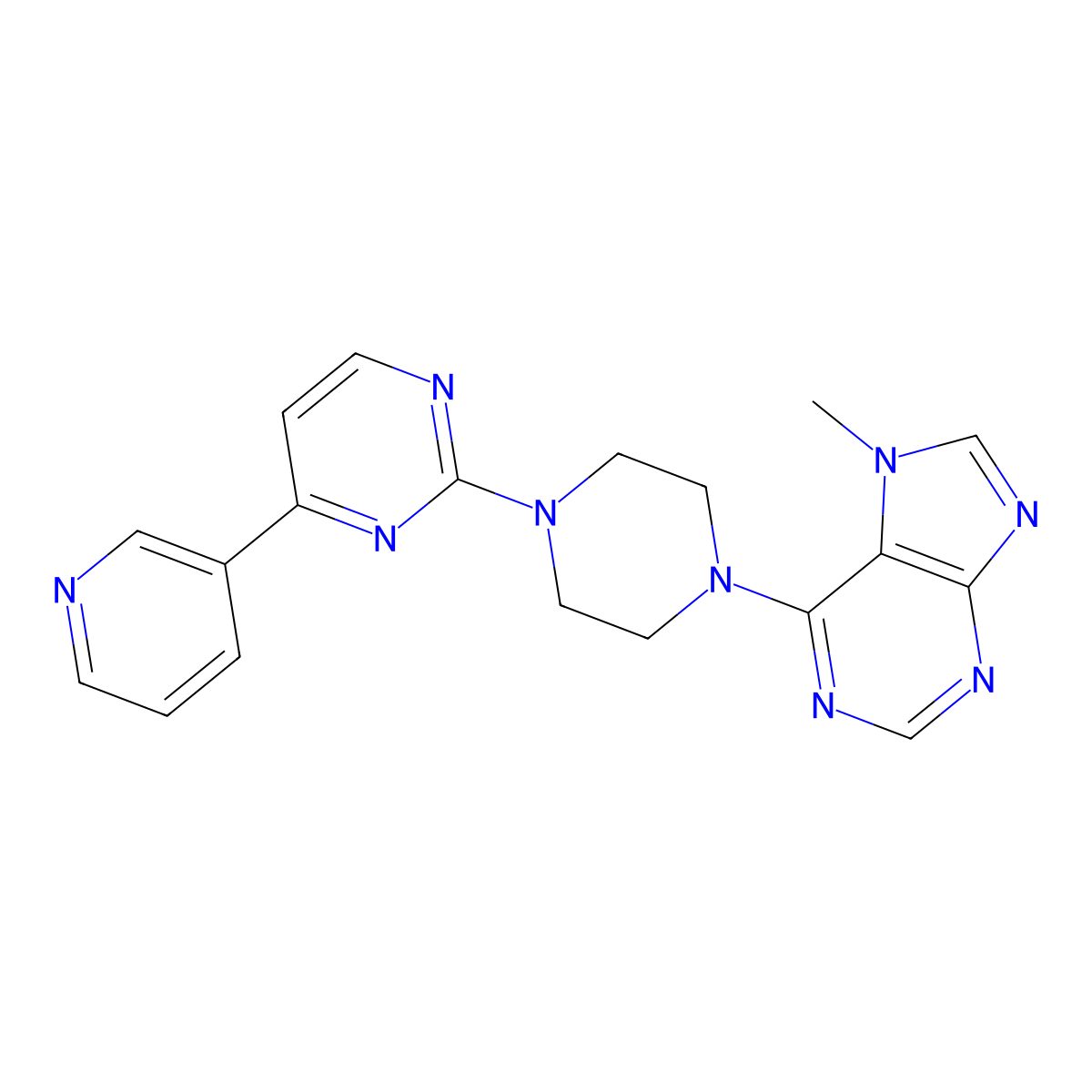 7-methyl-6-{4-[4-(pyridin-3-yl)pyrimidin-2-yl]piperazin-1-yl}-7H-purine molecular structure, CAS 2770633-85-5