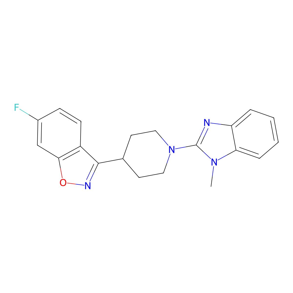 6-fluoro-3-[1-(1-methyl-1H-1,3-benzodiazol-2-yl)piperidin-4-yl]-1,2-benzoxazole molecular structure, CAS 2770633-87-7