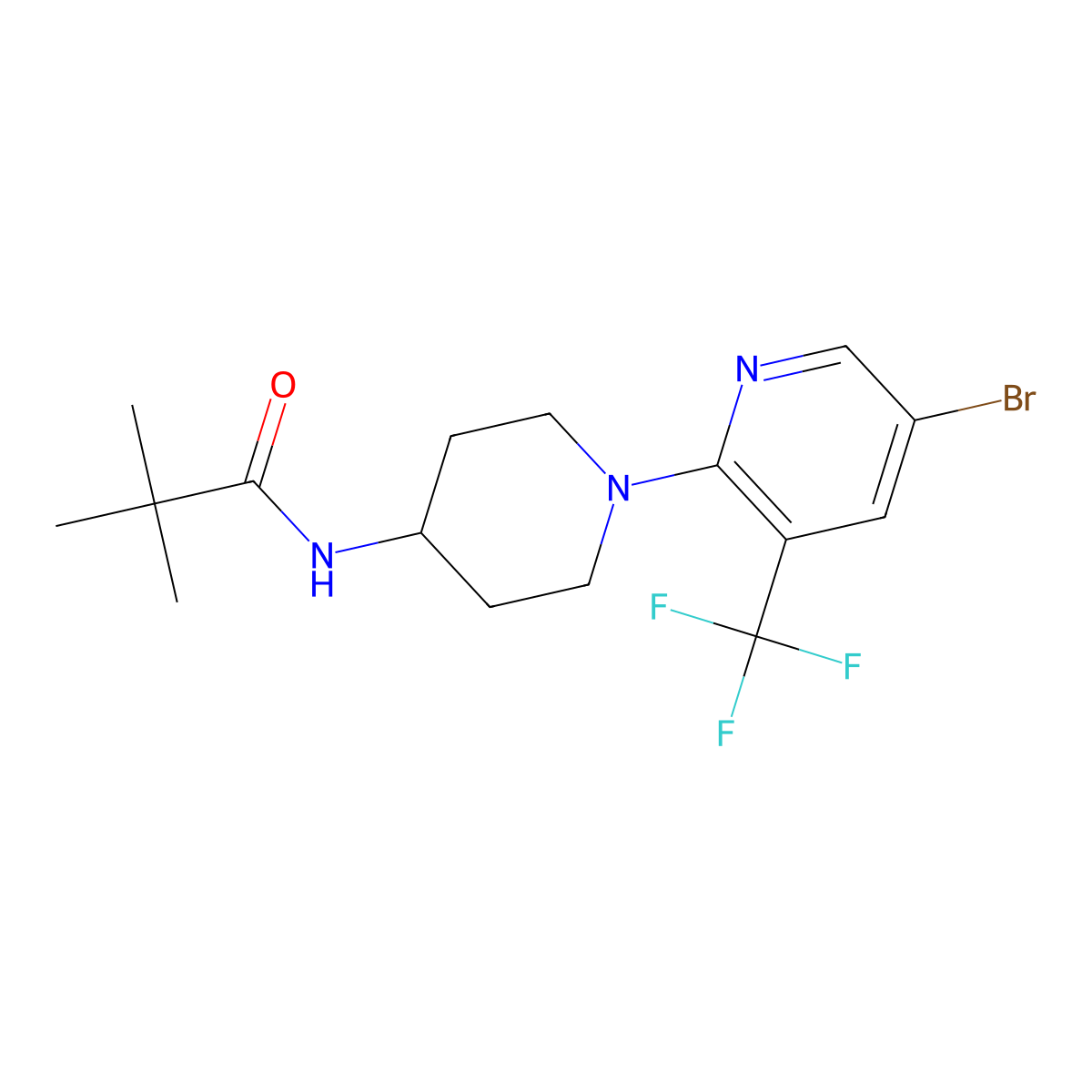 N-{1-[5-bromo-3-(trifluoromethyl)pyridin-2-yl]piperidin-4-yl}-2,2-dimethylpropanamide molecular structure, CAS 2770633-93-5