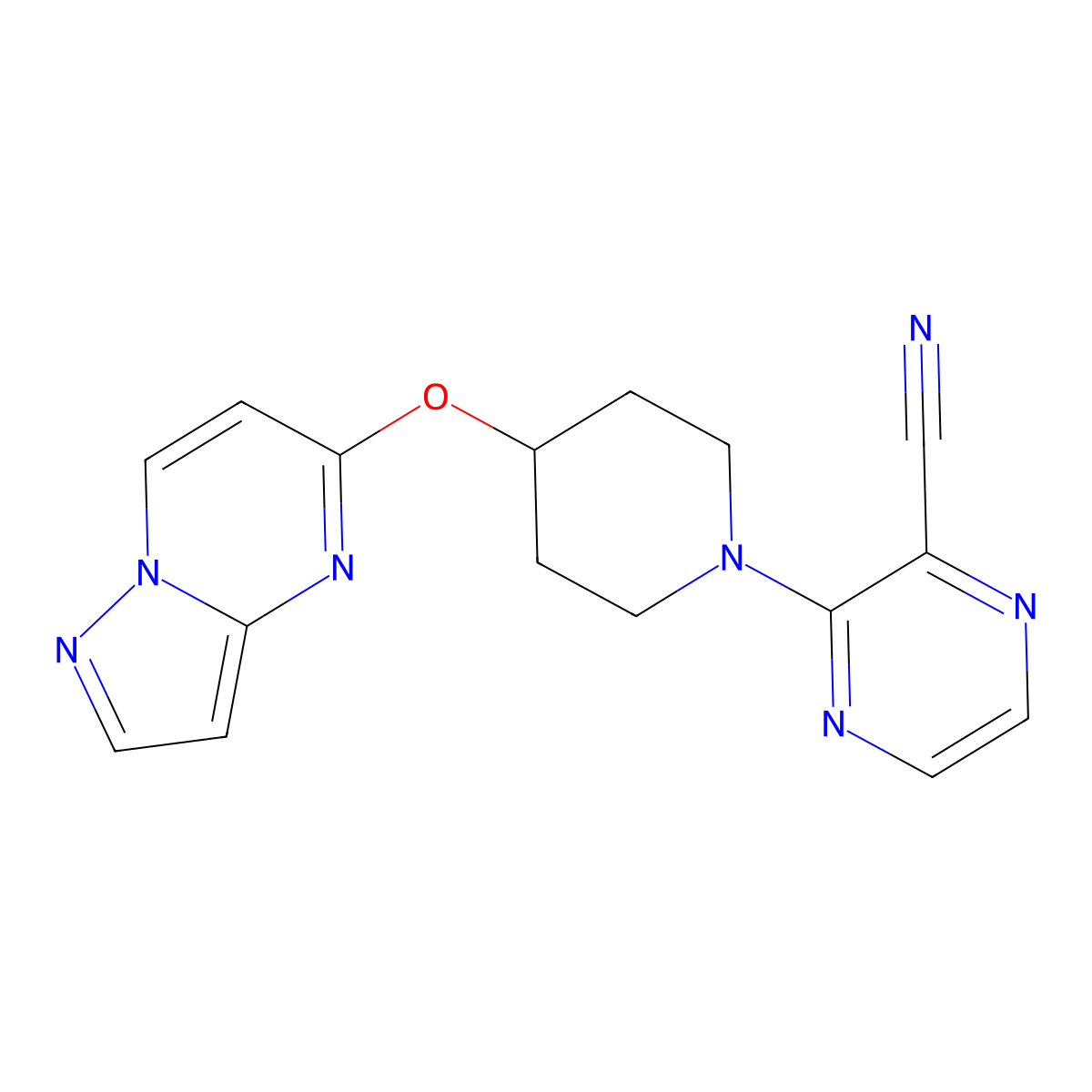 3-(4-{Pyrazolo[1,5-a]pyrimidin-5-yloxy}piperidin-1-yl)pyrazine-2-carbonitrile molecular structure, CAS 2770633-97-9