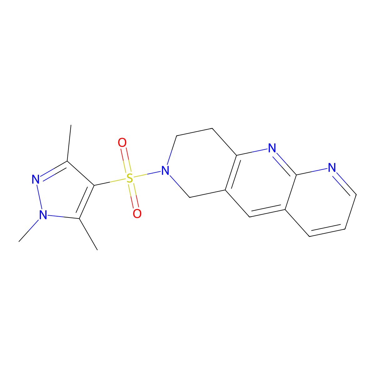 1,3,5-trimethyl-4-{6H,7H,8H,9H-pyrido[2,3-b]1,6-naphthyridine-7-sulfonyl}-1H-pyrazole molecular structure, CAS 2770633-98-0