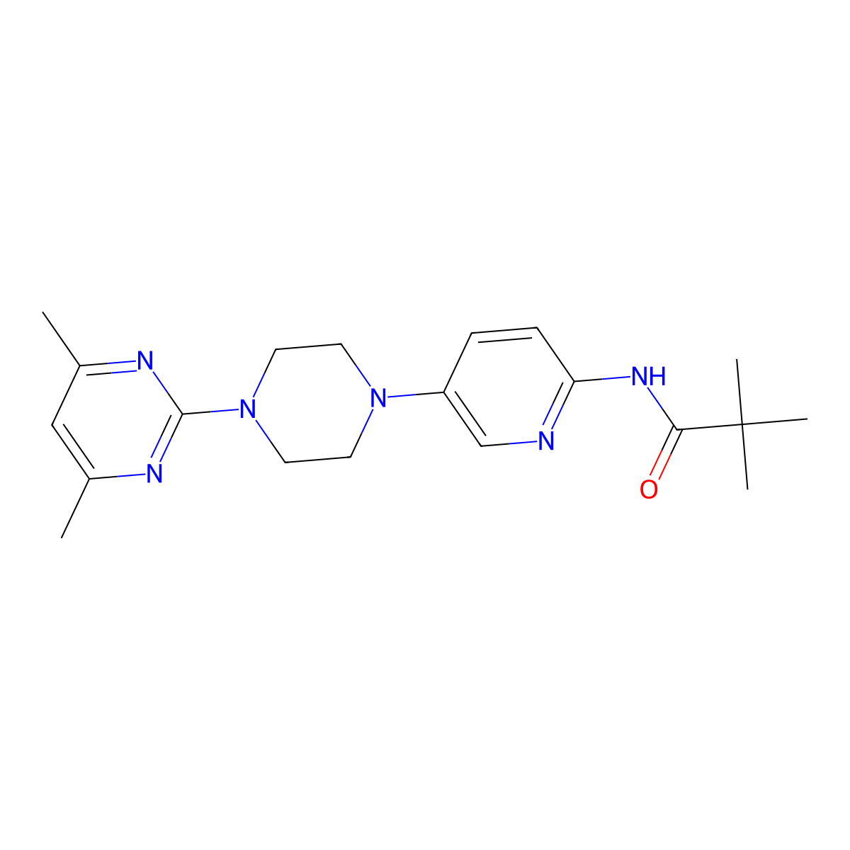 N-{5-[4-(4,6-dimethylpyrimidin-2-yl)piperazin-1-yl]pyridin-2-yl}-2,2-dimethylpropanamide molecular structure, CAS 2770633-99-1