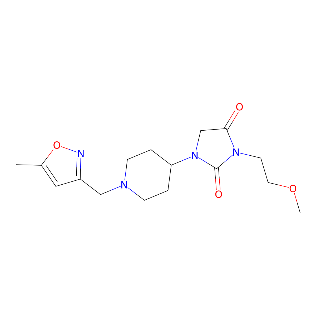 3-(2-Methoxyethyl)-1-{1-[(5-methyl-1,2-oxazol-3-yl)methyl]piperidin-4-yl}imidazolidine-2,4-dione molecular structure, CAS 2770634-12-1