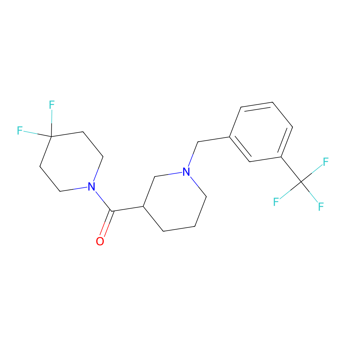 4,4-Difluoro-1-(1-{[3-(trifluoromethyl)phenyl]methyl}piperidine-3-carbonyl)piperidine molecular structure, CAS 2770634-13-2