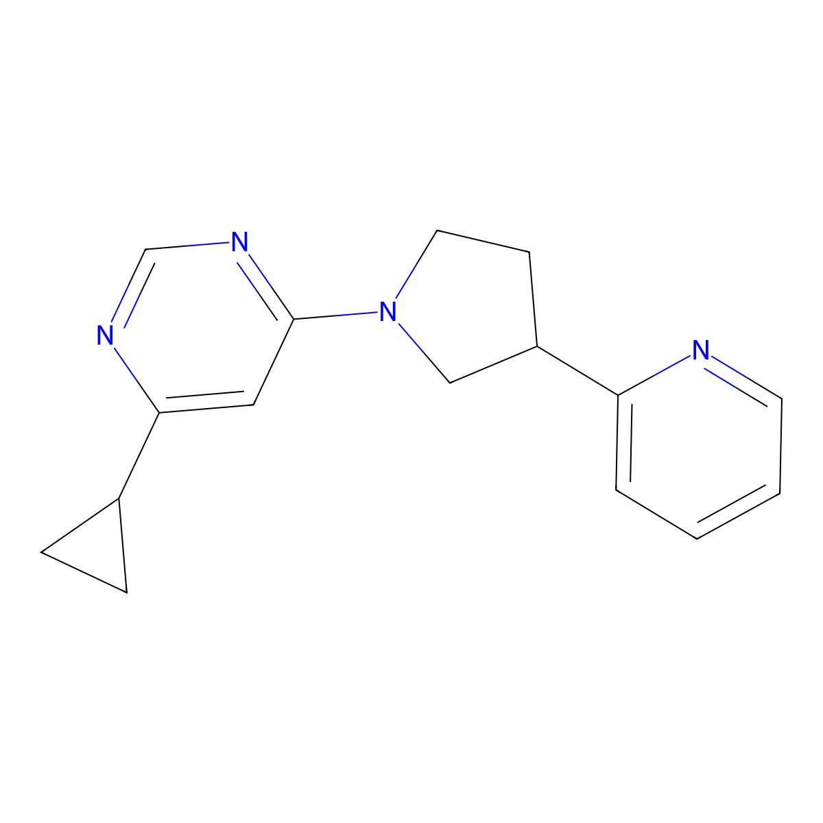4-Cyclopropyl-6-[3-(pyridin-2-yl)pyrrolidin-1-yl]pyrimidine molecular structure, CAS 2770634-15-4