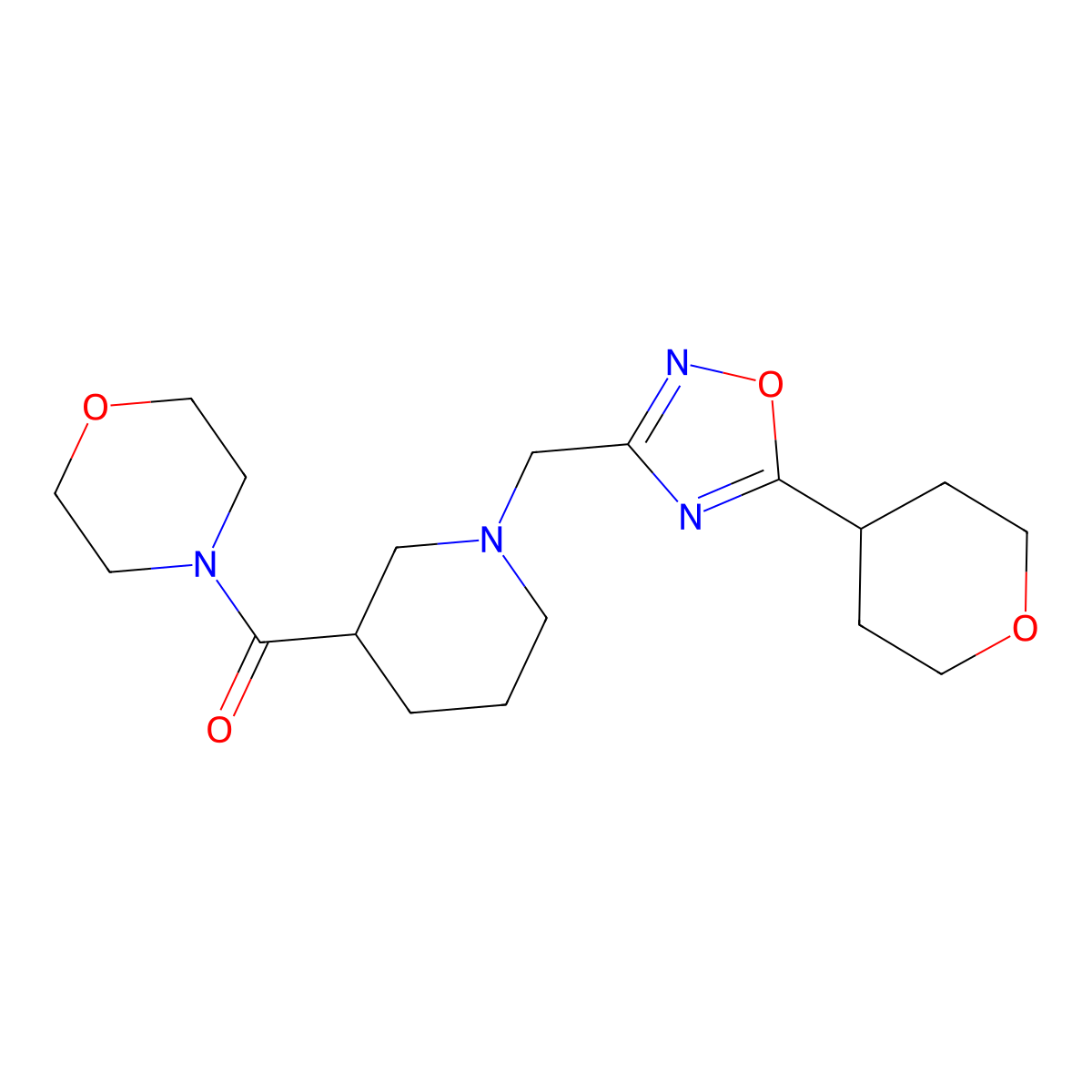 4-(1-{[5-(Oxan-4-yl)-1,2,4-oxadiazol-3-yl]methyl}piperidine-3-carbonyl)morpholine molecular structure, CAS 2770634-16-5