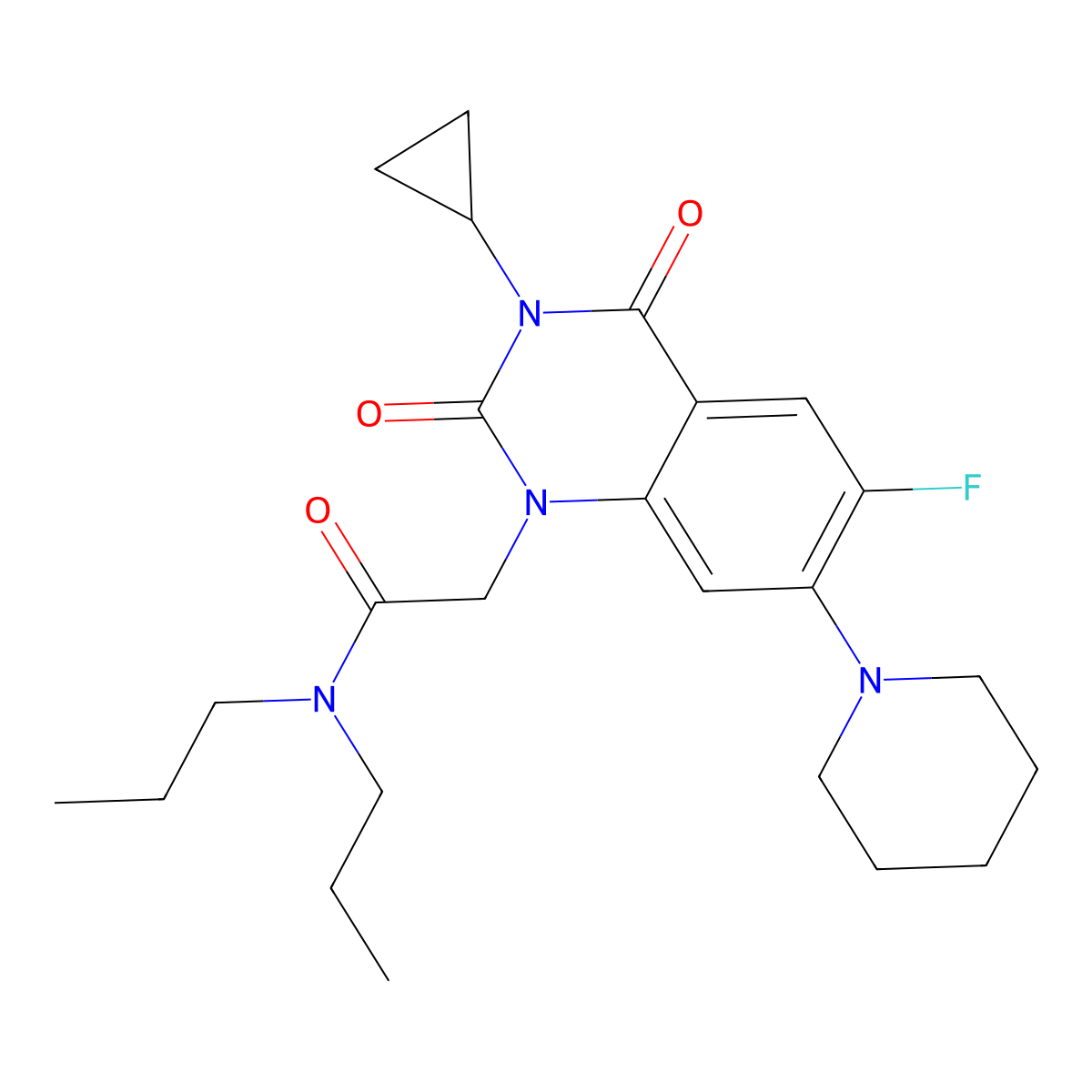 2-[3-cyclopropyl-6-fluoro-2,4-dioxo-7-(piperidin-1-yl)-1,2,3,4-tetrahydroquinazolin-1-yl]-N,N-dipropylacetamide molecular structure, CAS 2770634-17-6