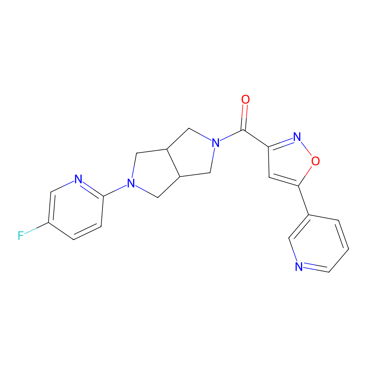 5-Fluoro-2-{5-[5-(pyridin-3-yl)-1,2-oxazole-3-carbonyl]-octahydropyrrolo[3,4-c]pyrrol-2-yl}pyridine molecular structure, CAS 2770634-18-7