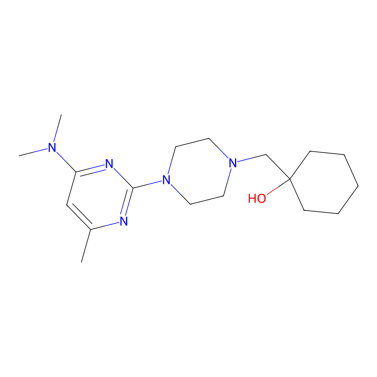 1-({4-[4-(Dimethylamino)-6-methylpyrimidin-2-yl]piperazin-1-yl}methyl)cyclohexan-1-ol molecular structure, CAS 2770634-19-8