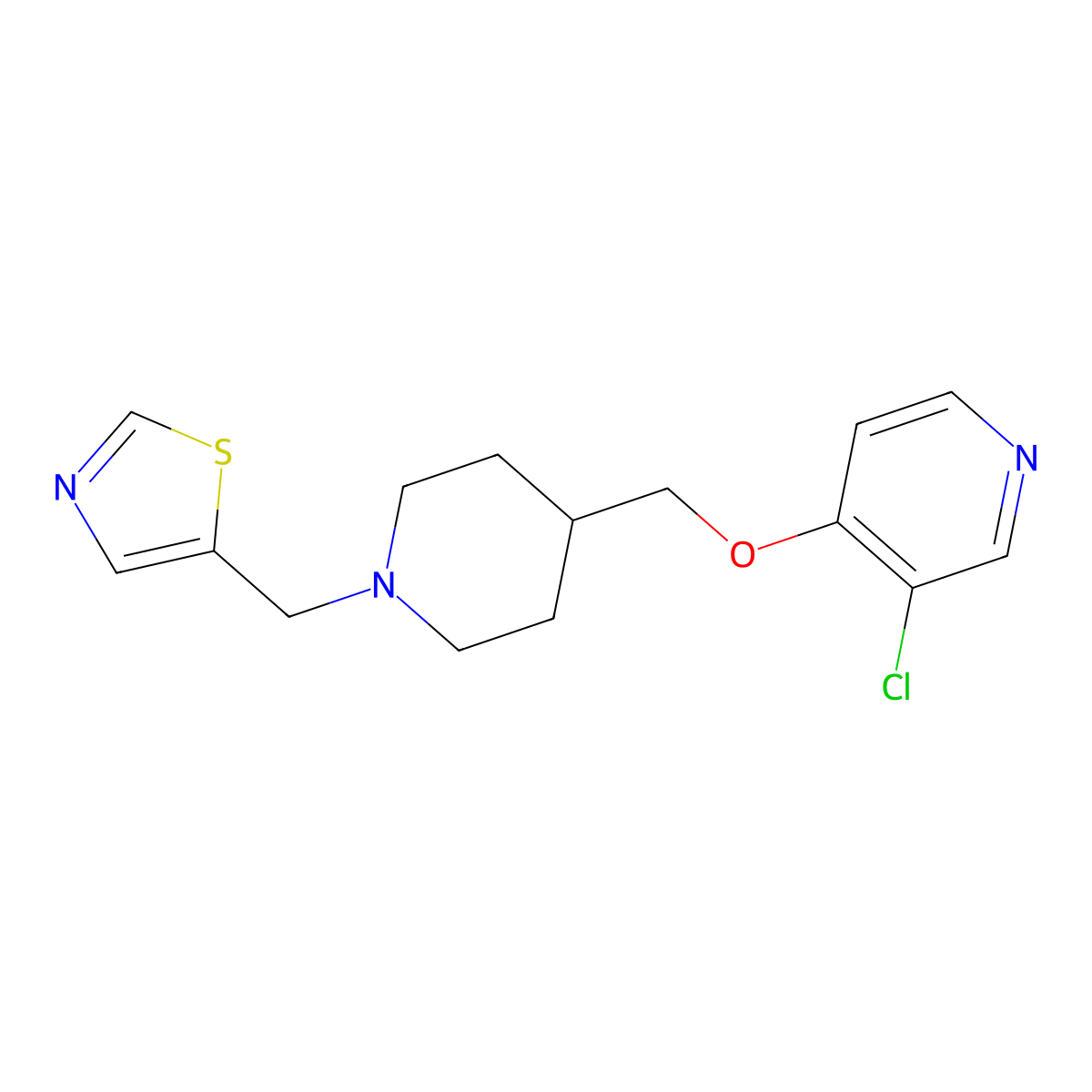 3-Chloro-4-({1-[(1,3-thiazol-5-yl)methyl]piperidin-4-yl}methoxy)pyridine molecular structure, CAS 2770634-21-2