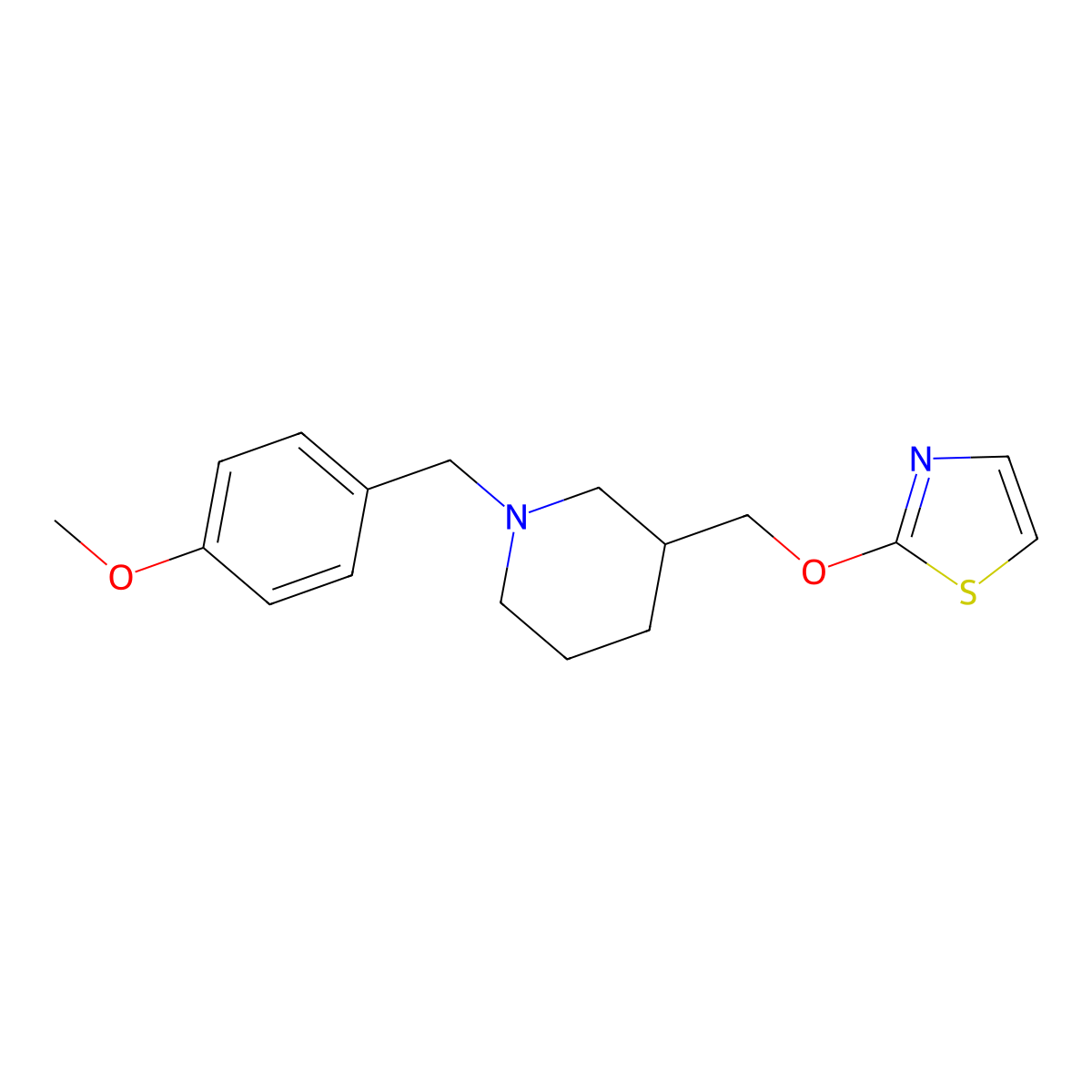 1-[(4-Methoxyphenyl)methyl]-3-[(1,3-thiazol-2-yloxy)methyl]piperidine molecular structure, CAS 2770634-23-4