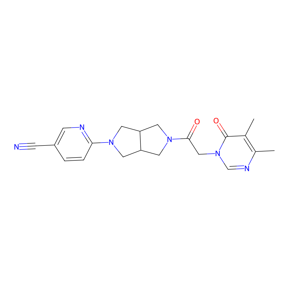 6-{5-[2-(4,5-Dimethyl-6-oxo-1,6-dihydropyrimidin-1-yl)acetyl]-octahydropyrrolo[3,4-c]pyrrol-2-yl}pyridine-3-carbonitrile molecular structure, CAS 2770634-29-0