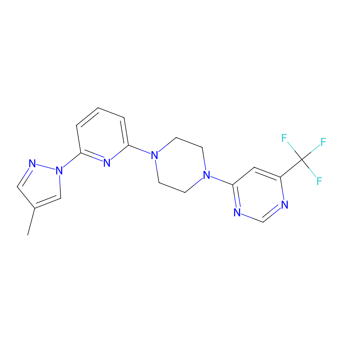 4-{4-[6-(4-methyl-1H-pyrazol-1-yl)pyridin-2-yl]piperazin-1-yl}-6-(trifluoromethyl)pyrimidine molecular structure, CAS 2770634-36-9