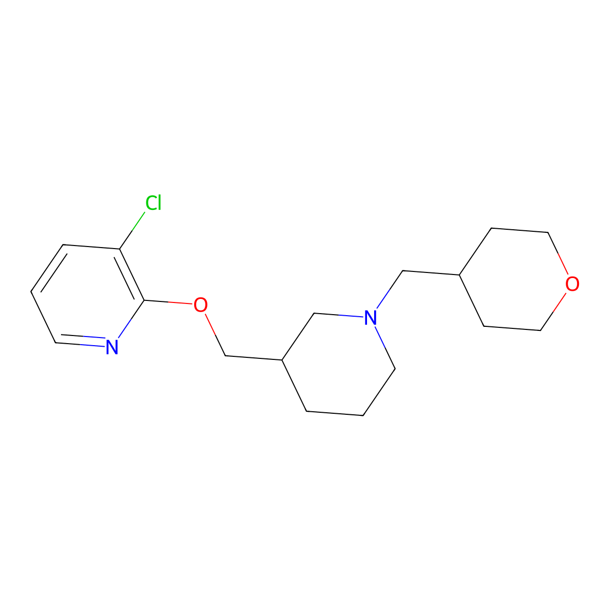 3-Chloro-2-({1-[(oxan-4-yl)methyl]piperidin-3-yl}methoxy)pyridine molecular structure, CAS 2770634-45-0