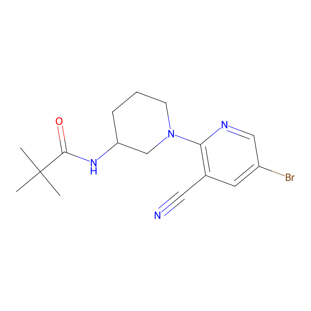N-[1-(5-bromo-3-cyanopyridin-2-yl)piperidin-3-yl]-2,2-dimethylpropanamide molecular structure, CAS 2770634-46-1