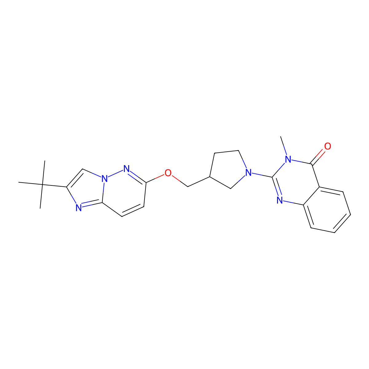 2-{3-[({2-Tert-butylimidazo[1,2-b]pyridazin-6-yl}oxy)methyl]pyrrolidin-1-yl}-3-methyl-3,4-dihydroquinazolin-4-one molecular structure, CAS 2770634-49-4