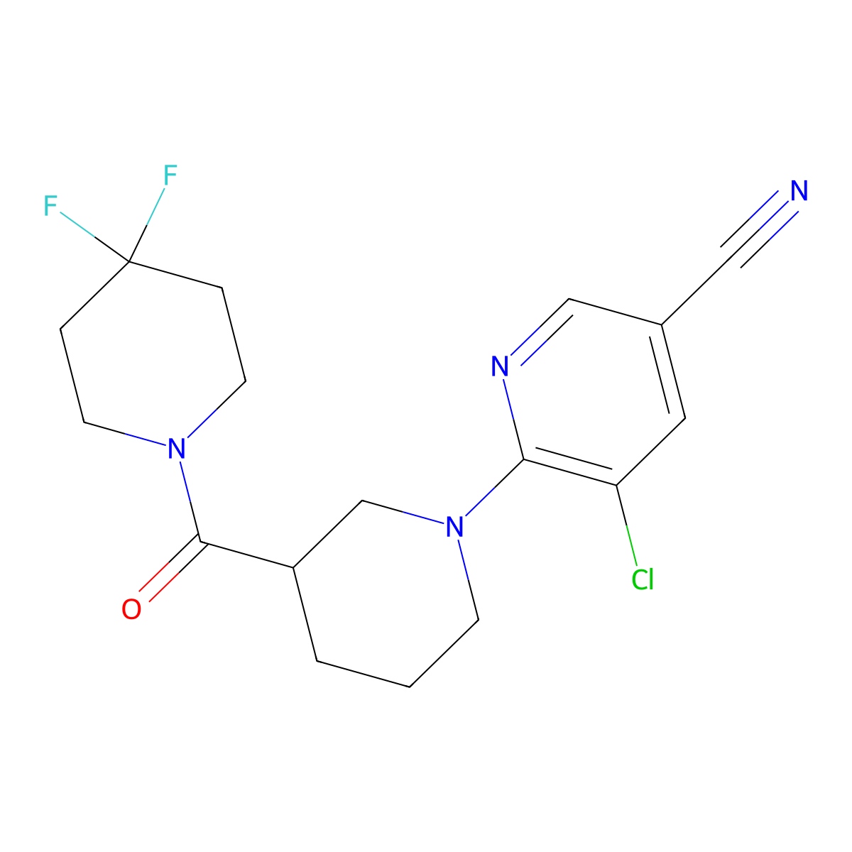 5-Chloro-6-[3-(4,4-difluoropiperidine-1-carbonyl)piperidin-1-yl]pyridine-3-carbonitrile molecular structure, CAS 2770634-53-0