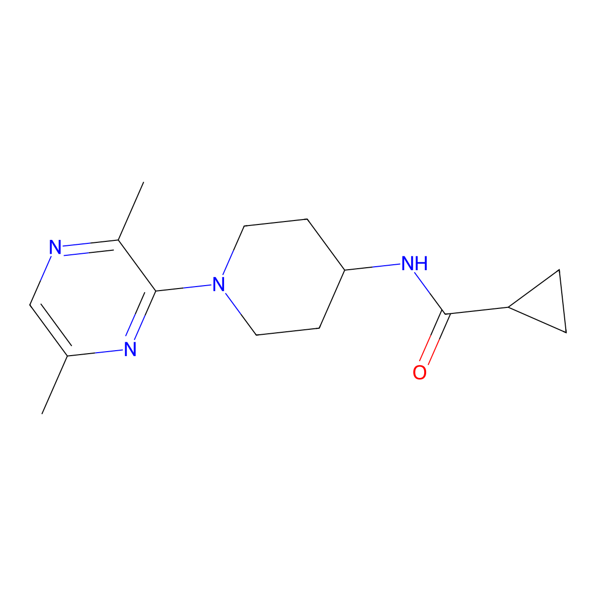 N-[1-(3,6-dimethylpyrazin-2-yl)piperidin-4-yl]cyclopropanecarboxamide molecular structure, CAS 2770634-55-2