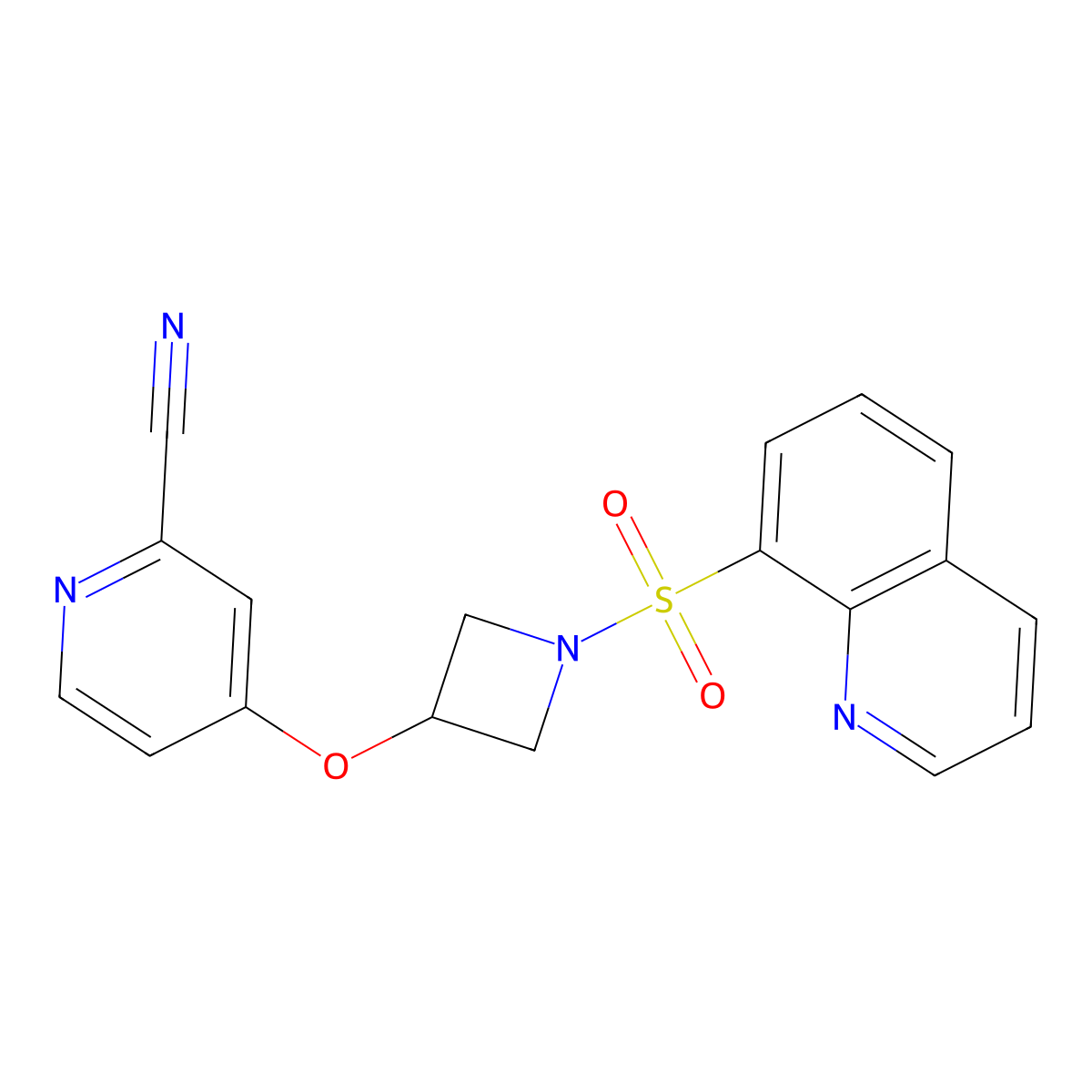 4-{[1-(Quinoline-8-sulfonyl)azetidin-3-yl]oxy}pyridine-2-carbonitrile molecular structure, CAS 2770634-57-4