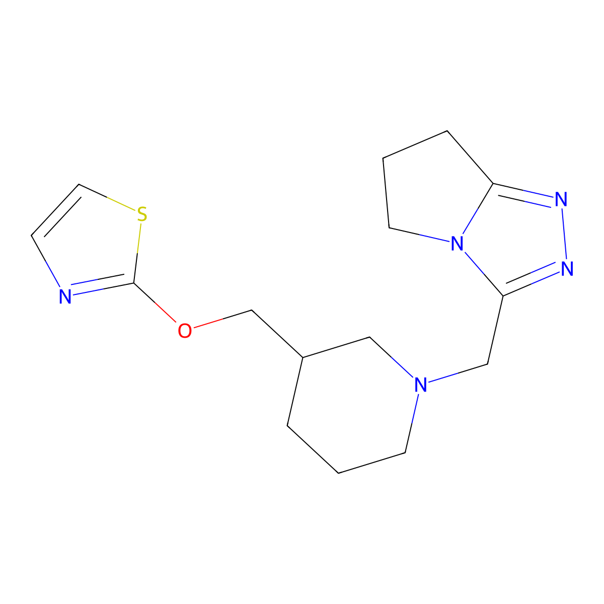 1-({5H,6H,7H-pyrrolo[2,1-c][1,2,4]triazol-3-yl}methyl)-3-[(1,3-thiazol-2-yloxy)methyl]piperidine molecular structure, CAS 2770634-59-6