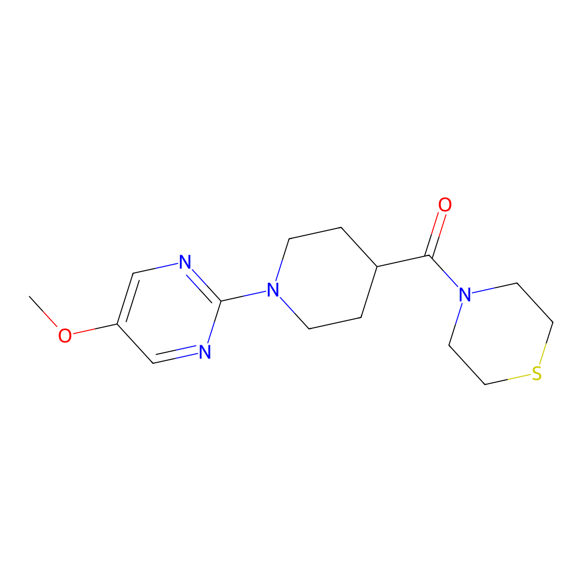 4-[1-(5-Methoxypyrimidin-2-yl)piperidine-4-carbonyl]thiomorpholine molecular structure, CAS 2770634-60-9
