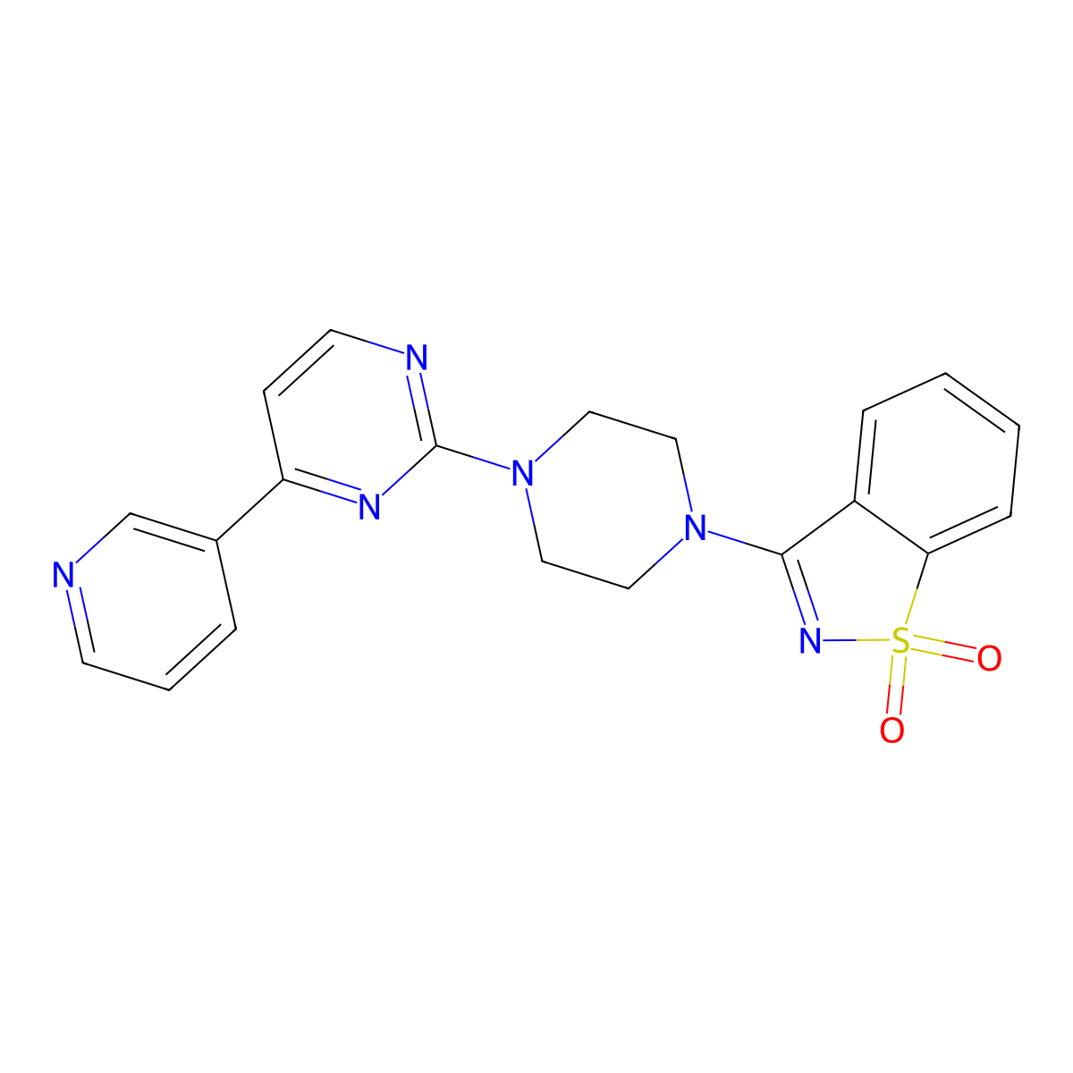 3-[4-(4-Pyridin-3-ylpyrimidin-2-yl)piperazin-1-yl]-1,2-benzothiazole 1,1-dioxide molecular structure, CAS 2770634-61-0