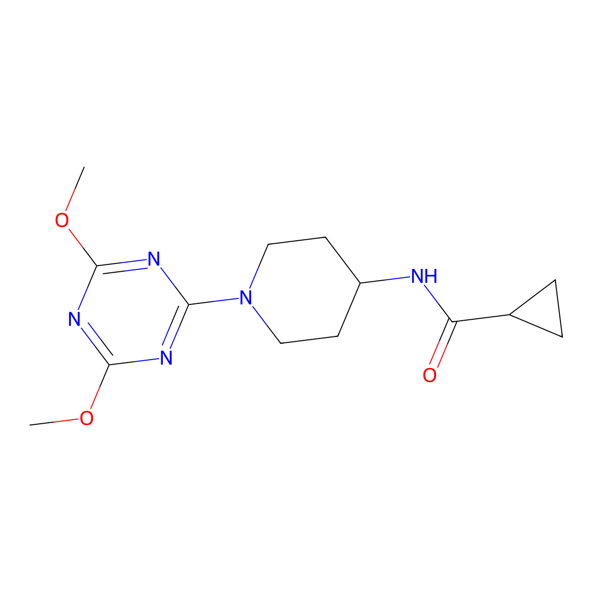 N-[1-(4,6-dimethoxy-1,3,5-triazin-2-yl)piperidin-4-yl]cyclopropanecarboxamide molecular structure, CAS 2770634-63-2