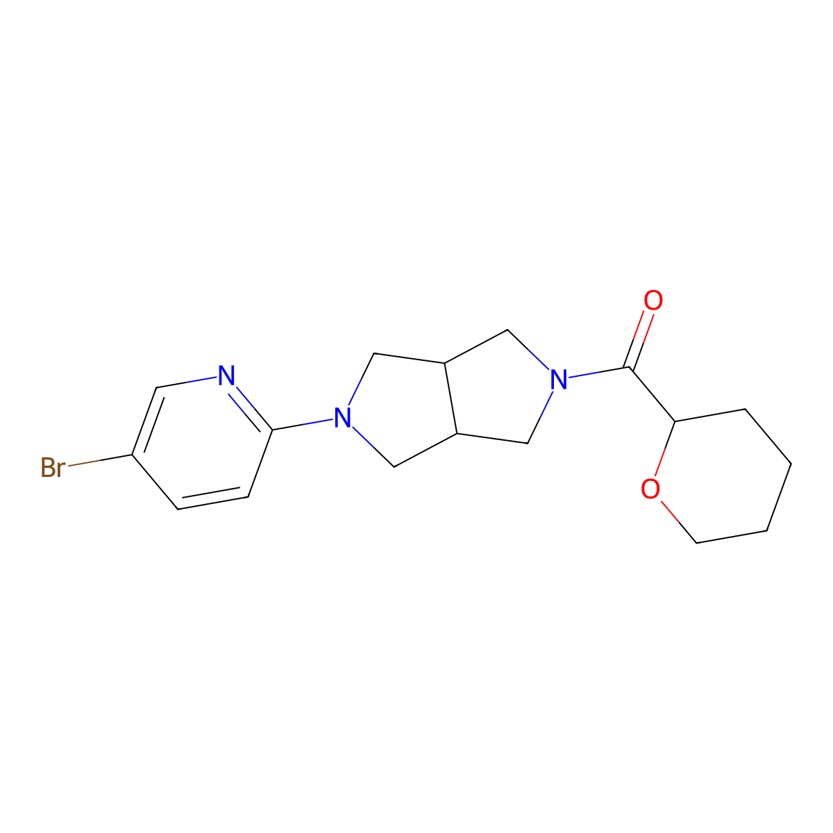 5-Bromo-2-[5-(oxane-2-carbonyl)-octahydropyrrolo[3,4-c]pyrrol-2-yl]pyridine molecular structure, CAS 2770634-64-3