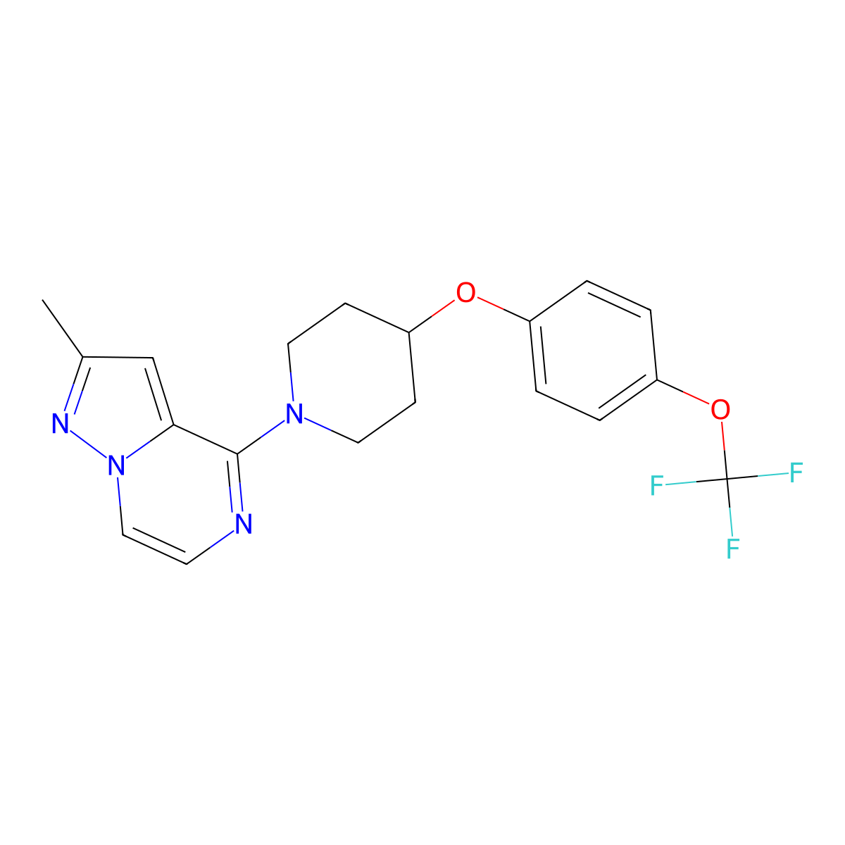 2-Methyl-4-[4-[4-(trifluoromethoxy)phenoxy]piperidin-1-yl]pyrazolo[1,5-a]pyrazine molecular structure, CAS 2770634-65-4