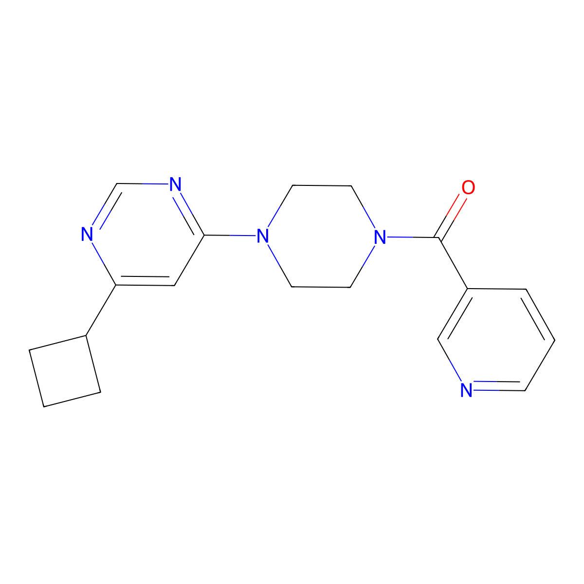 4-Cyclobutyl-6-[4-(pyridine-3-carbonyl)piperazin-1-yl]pyrimidine molecular structure, CAS 2770634-66-5
