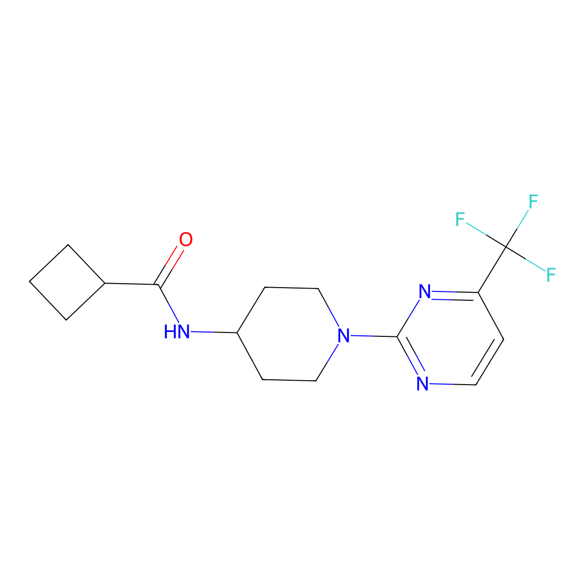 N-{1-[4-(trifluoromethyl)pyrimidin-2-yl]piperidin-4-yl}cyclobutanecarboxamide molecular structure, CAS 2770634-69-8