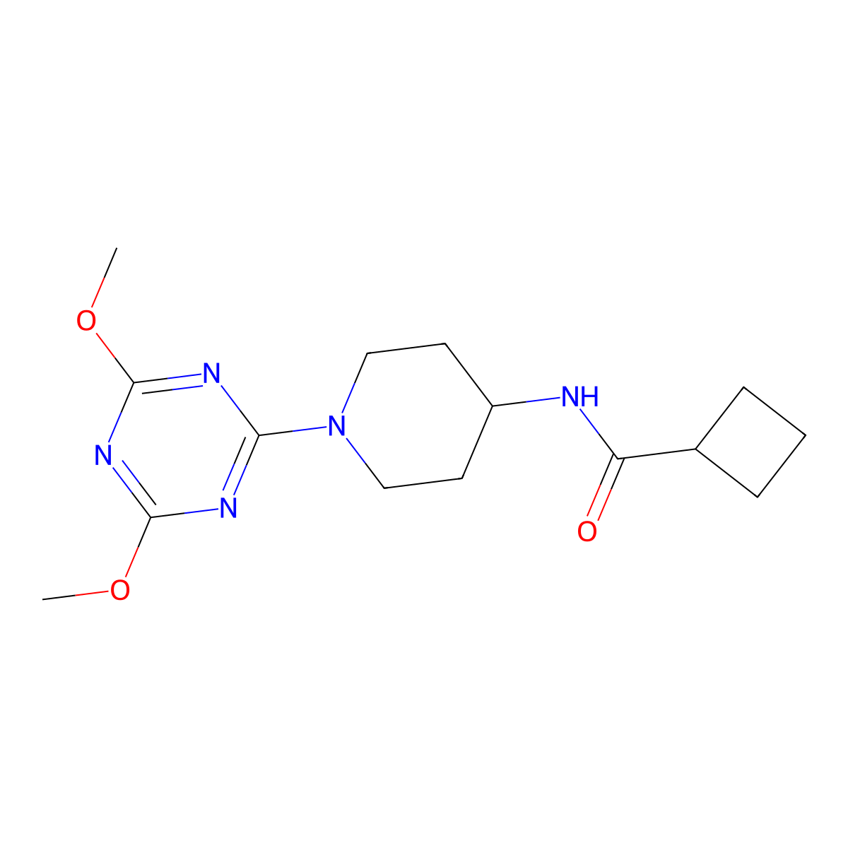 N-[1-(4,6-dimethoxy-1,3,5-triazin-2-yl)piperidin-4-yl]cyclobutanecarboxamide molecular structure, CAS 2770634-70-1