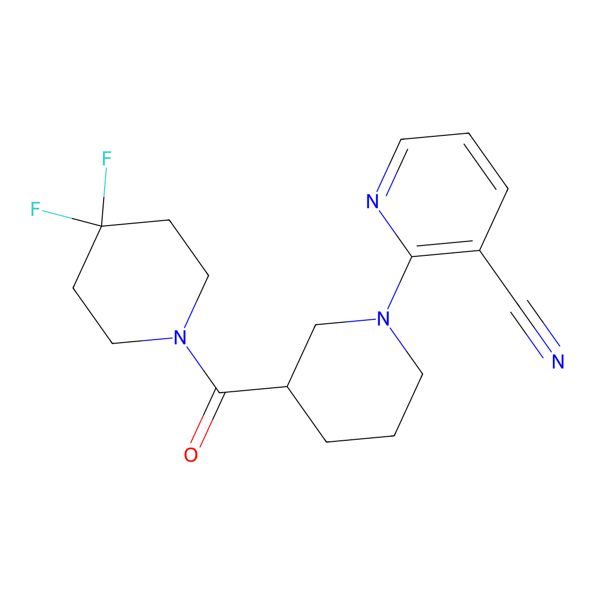 2-[3-(4,4-Difluoropiperidine-1-carbonyl)piperidin-1-yl]pyridine-3-carbonitrile molecular structure, CAS 2770634-72-3