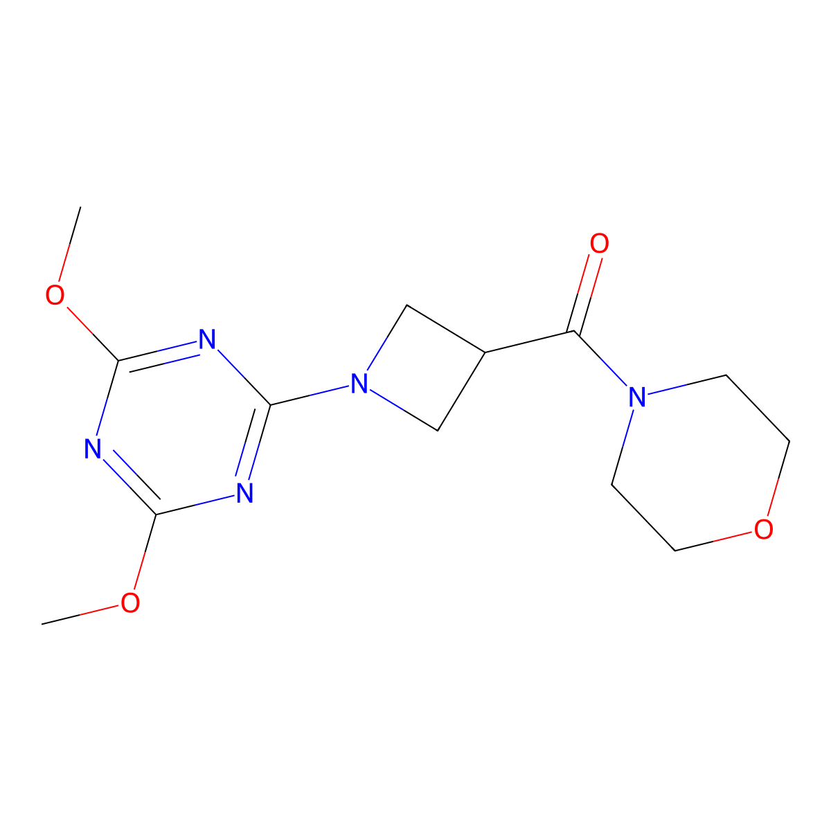 2,4-Dimethoxy-6-[3-(morpholine-4-carbonyl)azetidin-1-yl]-1,3,5-triazine molecular structure, CAS 2770634-73-4