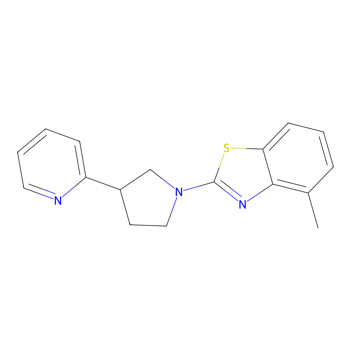4-Methyl-2-[3-(pyridin-2-yl)pyrrolidin-1-yl]-1,3-benzothiazole molecular structure, CAS 2770634-75-6