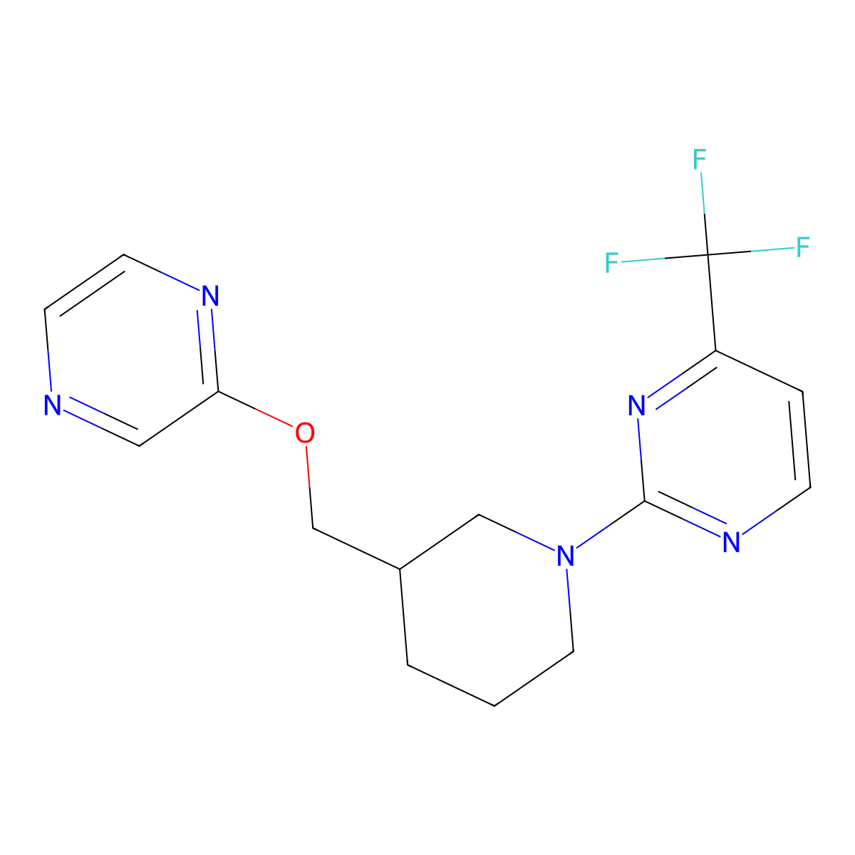 2-{3-[(Pyrazin-2-yloxy)methyl]piperidin-1-yl}-4-(trifluoromethyl)pyrimidine molecular structure, CAS 2770634-77-8