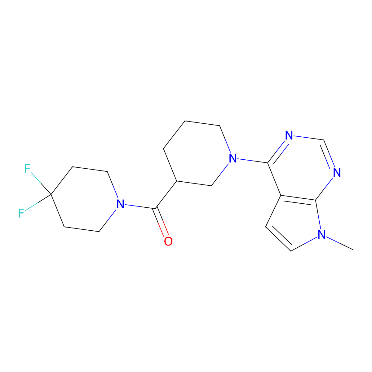 3-(4,4-difluoropiperidine-1-carbonyl)-1-{7-methyl-7H-pyrrolo[2,3-d]pyrimidin-4-yl}piperidine molecular structure, CAS 2770634-79-0